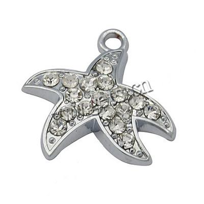 Zinc Alloy Star Pendant, Starfish, plated, Customized & with rhinestone, more colors for choice, cadmium free, 20.5x20x3mm, Hole:Approx 2mm, 100PCs/Lot, Sold By Lot