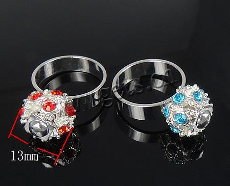 Europeo abalorios latón anillo de dedo, metal, con aleación de zinc, chapado, con diamantes de imitación, más colores para la opción, 13x9mm, agujero:aproximado 17mm, tamaño:6.5, Vendido por UD