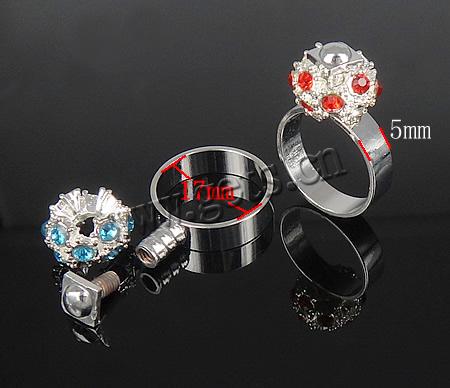 Europeo abalorios latón anillo de dedo, metal, con aleación de zinc, chapado, con diamantes de imitación, más colores para la opción, 13x9mm, agujero:aproximado 17mm, tamaño:6.5, Vendido por UD
