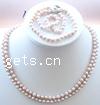 Bijoux de perle d'eau douce naturelle, Bracelet & collier, laiton Fermoir à cliquet, 2 fils, rose, 6-7mm pouce, Vendu par fixé