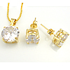 Brass Jewelry Set, pendant & earring, gold color plated, with cubic zirconia, 10mm, 8mm 