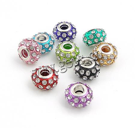 Perles European de stras d'alliage de Zinc , rondelle, peinture, sans filetage & avec strass, plus de couleurs à choisir, 13.5x8.5mm, Trou:Environ 5mm, Vendu par PC