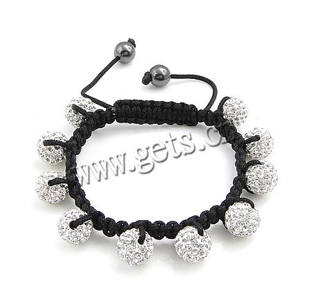Rhinestone Woven Ball Bracelets, Rhinestone Clay Pave Bead, with Wax Cord & Hematite, with 45 pcs rhinestone & with A grade rhinestone, Grade A, 10mm, Length:7-9 Inch, Sold By Strand