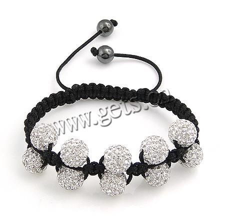 Rhinestone Woven Ball Bracelets, Rhinestone Clay Pave Bead, with Wax Cord, with 45 pcs rhinestone & with A grade rhinestone, Grade A, 10mm, Length:6-10.5 Inch, Sold By Strand
