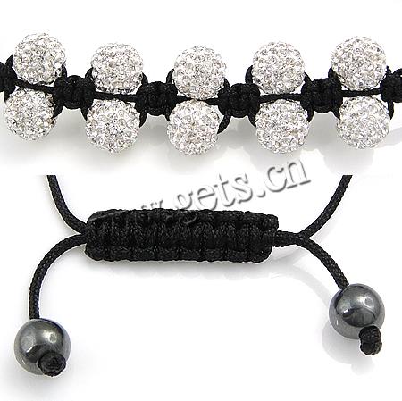 Bracelets de Woven Ball à stras , Strass perle de Pave d'argile, avec Cordon de cire, avec 45 pcs strass & avec les strass de catégorie A, grade A, 10mm, Longueur:6-10.5 pouce, Vendu par brin
