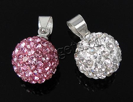 Sterling Silver Rhinestone Pendants, 925 Sterling Silver, with Rhinestone Clay Pave Bead & Rhinestone, Round, more colors for choice, Hole:Approx 4-5mm, Sold By PC