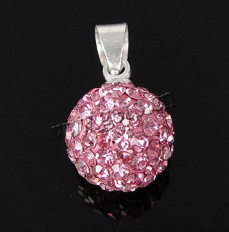 Sterling Silver Rhinestone Pendants, 925 Sterling Silver, with Rhinestone Clay Pave Bead & Rhinestone, Round, more colors for choice, Hole:Approx 4-5mm, Sold By PC