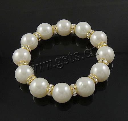 Pulseras de perlas plásticas, con fundición, con diamantes de imitación, más colores para la opción, 14mm, 8x3.5mm, longitud:7 Inch, Vendido por Sarta