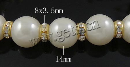 Plastic Pearl Bracelets, with Iron, with rhinestone, more colors for choice, 14mm, 8x3.5mm, Length:7 Inch, Sold By Strand