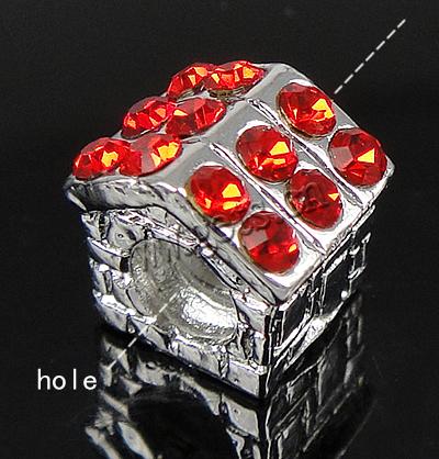 Enamel Zinc Alloy European Beads, House, plated, without troll & with rhinestone & large hole, more colors for choice, nickel, lead & cadmium free, 9.5x8x9.5mm, Hole:Approx 4.2-4.5mm, Sold By PC