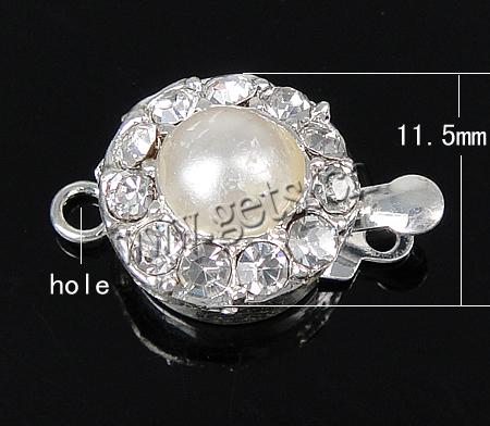 Zinc Alloy Box Clasp, Flat Round, plated, with glass pearl & with rhinestone & single-strand, more colors for choice, cadmium free, 11.5x11.5x8.5mm, Hole:Approx 2mm, Sold By PC