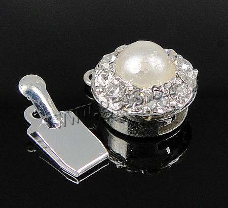 Cierre de Aleación de Zinc para Caja, Redondo aplanado, chapado, con perlas de cristal & con diamantes de imitación & sarta sola, más colores para la opción, libre de cadmio, 11.5x11.5x8.5mm, agujero:aproximado 2mm, Vendido por UD