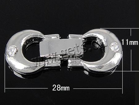 Zinc Alloy Fold Over Clasp, plated, with rhinestone, more colors for choice, nickel, lead & cadmium free, 28x11x4mm, Sold By PC