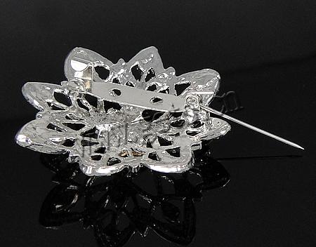 Zinc Alloy Jewelry Brooch, with Rhinestone, Flower, plated, with rhinestone, more colors for choice, nickel, lead & cadmium free, 40x40x7.5mm, Sold By PC