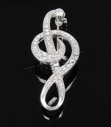 Zinc Alloy Jewelry Brooch, with Rhinestone, Music Note, plated, with rhinestone, more colors for choice, nickel, lead & cadmium free, 20x47x4mm, Sold By PC