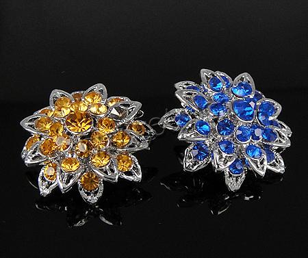 Rhinestone Zinc Alloy Brooch, with Rhinestone, Flower, plated, with rhinestone, more colors for choice, nickel, lead & cadmium free, 26x27.5mm, Sold By PC