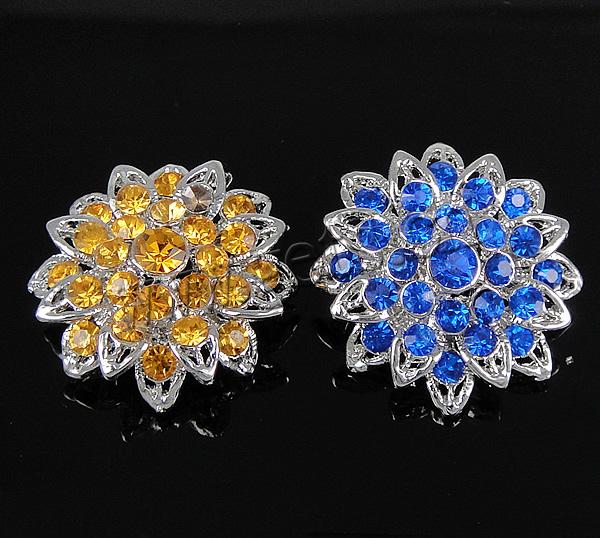 Rhinestone Zinc Alloy Brooch, with Rhinestone, Flower, plated, with rhinestone, more colors for choice, nickel, lead & cadmium free, 26x27.5mm, Sold By PC