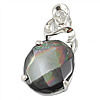Black Shell Pendant, Brass, with Black Shell, Flat Oval, platinum color plated, faceted Approx 3mm 