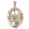 Brass Shell Pendants, with Shell, Flat Oval, platinum color plated, with flower pattern Approx 