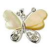 Brass Shell Pendants, with Shell, Butterfly, with rhinestone Approx 