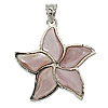 Brass Shell Pendants, with Shell, Flower, platinum color plated, pink Approx 