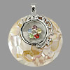 Brass Shell Pendants, with Shell, Flat Round, mosaic & with rhinestone Approx 