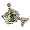 Abalone Shell Pendants, Brass, with Abalone Shell, Fish, platinum color plated, with rhinestone Approx 