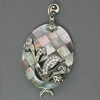 Abalone Shell Pendants, Brass, with Abalone Shell, Flat Oval, platinum color plated, mosaic & with rhinestone Approx 