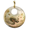 Brass Shell Pendants, with Shell, Flat Round, gold color plated, gold accent Approx 4mm 
