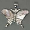Black Shell Pendant, Brass, with Black Shell, Butterfly, platinum color plated, with rhinestone Approx 4mm 