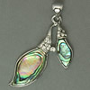 Abalone Shell Pendants, Brass, with Abalone Shell, Leaf, platinum color plated, with rhinestone Approx 5.3mm 