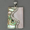 Abalone Shell Pendants, Brass, with Pink Shell & Abalone Shell, Rectangle, platinum color plated, with rhinestone Approx 4.5mm 
