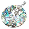 Abalone Shell Pendants, Brass, with Abalone Shell, Flat Round, platinum color plated, mosaic & with rhinestone Approx 3mm 