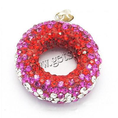Sterling Silver Rhinestone Pendants, 925 Sterling Silver, with Polymer Clay & Rhinestone, Donut, mixed colors, 21x7mm, Hole:Approx 2x4mm, Sold By PC