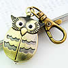 Keychain Watch, Zinc Alloy, Owl, antique bronze color plated 