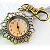 Schlüsselbund Uhr, Zinklegierung, Blume, antike Bronzefarbe plattiert, 40x40mm, verkauft von PC
