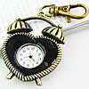 Keychain Watch, Zinc Alloy, Clock, antique bronze color plated, black 