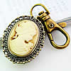 Keychain Watch, Zinc Alloy, with Glass & Resin, Flat Oval, plated 