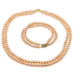 Bijoux de perle d'eau douce naturelle, perle d'eau douce cultivée, Bracelet & collier, laiton fermoir, 2 fils, rose, grade A, 5-6mm pouce, Vendu par fixé