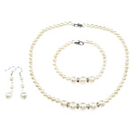 Natural Freshwater Pearl Jewelry Sets, bracelet & earring & necklace, with Rhinestone, white, 6mm,10mm .5-16.5 Inch 