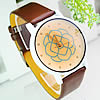 Bracelets de montre pour femmes, alliage de zinc, avec cuir PU & verre, vernis au four, avec le motif de fleurs, 38mm, 19mm Environ 9.4 pouce, Vendu par PC