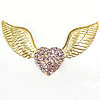 Rhinestone Zinc Alloy Ornaments, Winged Heart, gold color plated, flat back & with rhinestone 
