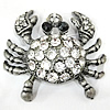 Zinc Alloy Animal Pendants, Crab, plumbum black color plated, with rhinestone Approx 3mm 