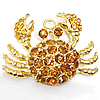 Zinc Alloy Animal Pendants, Crab, gold color plated, with rhinestone Approx 3mm 