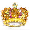 Crystal Brooch, Zinc Alloy, with Crystal, Crown, gold color plated, with rhinestone 