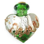 Lampwork Parfümflasche, Herz, Goldsand & Silberfolie, 25.5x30x15mm, Bohrung:ca. 5-6mm, verkauft von PC