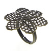 Brass Filigree Ring Base, Flower, plated, adjustable US Ring .5 