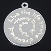 Sterling Silver Message Pendant, 925 Sterling Silver, Flat Round, plated, with letter pattern Approx 1.6mm 