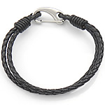 Cowhide Bracelets, 316 stainless steel lobster clasp & , black, 3mm 