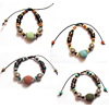 Lava Woven Ball Bracelets, with Nylon Cord & Wood & Copper Coated Plastic, adjustable 4-20mm .5 Inch 